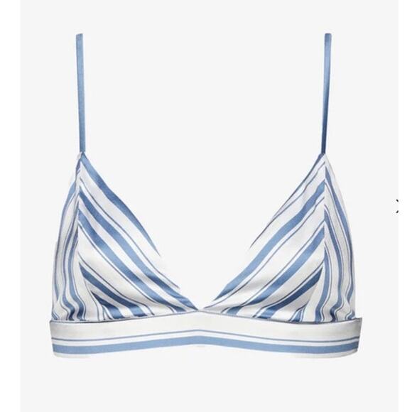 Ser.O.YA Iris Silk Bralette in Blue and White Stripe Size Medium NWT - Picture 1 of 5